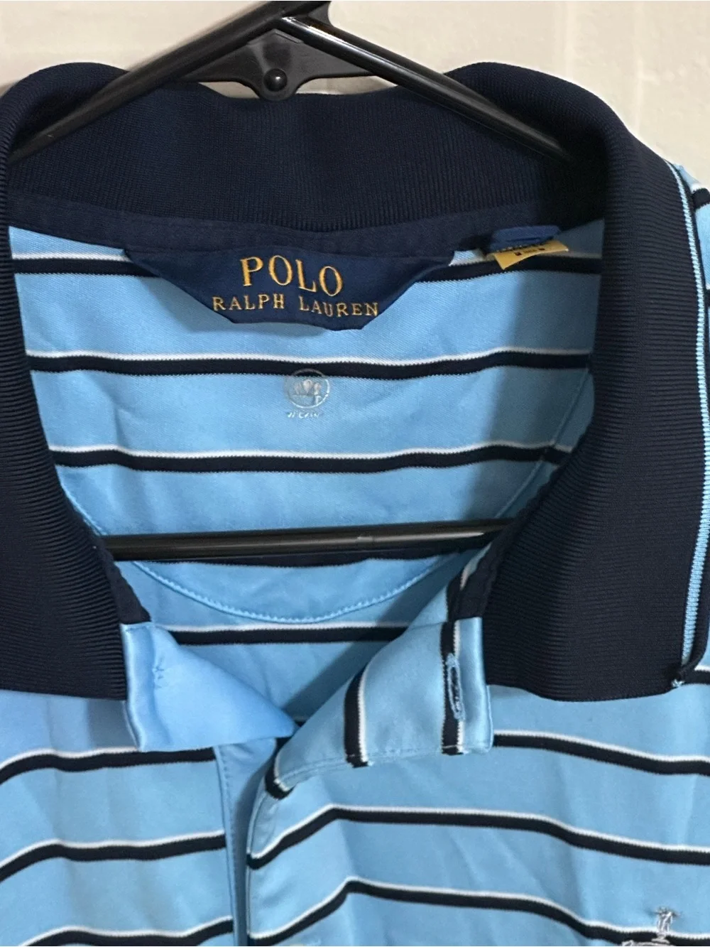 Ralph Lauren Light Blue 2021 US Open Polo with Navy Stripes